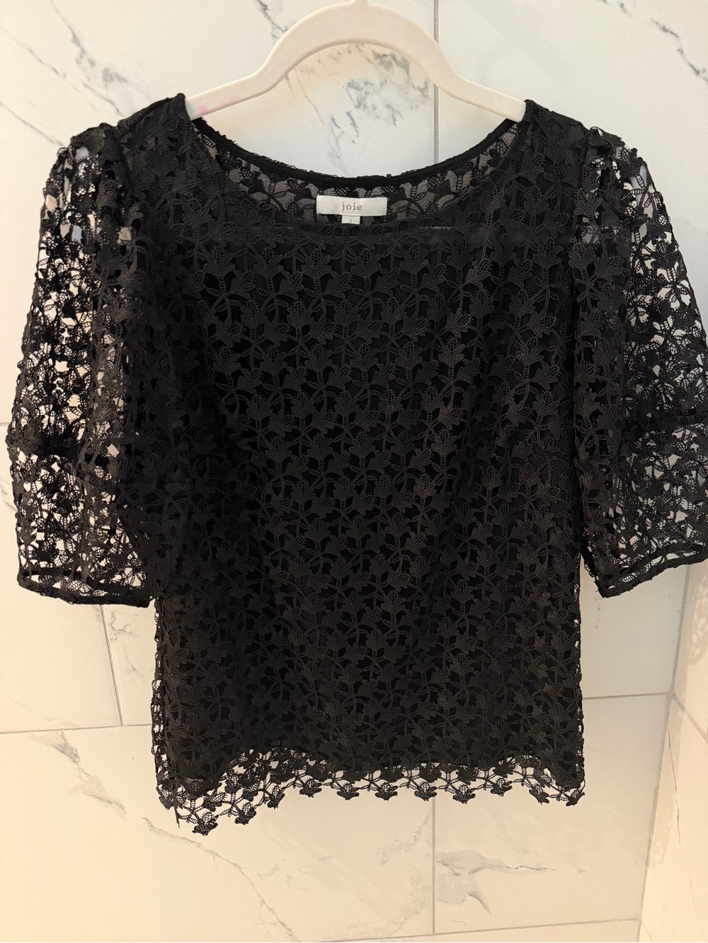 Joie Black Floral Lace Short-Sleeve Blouse